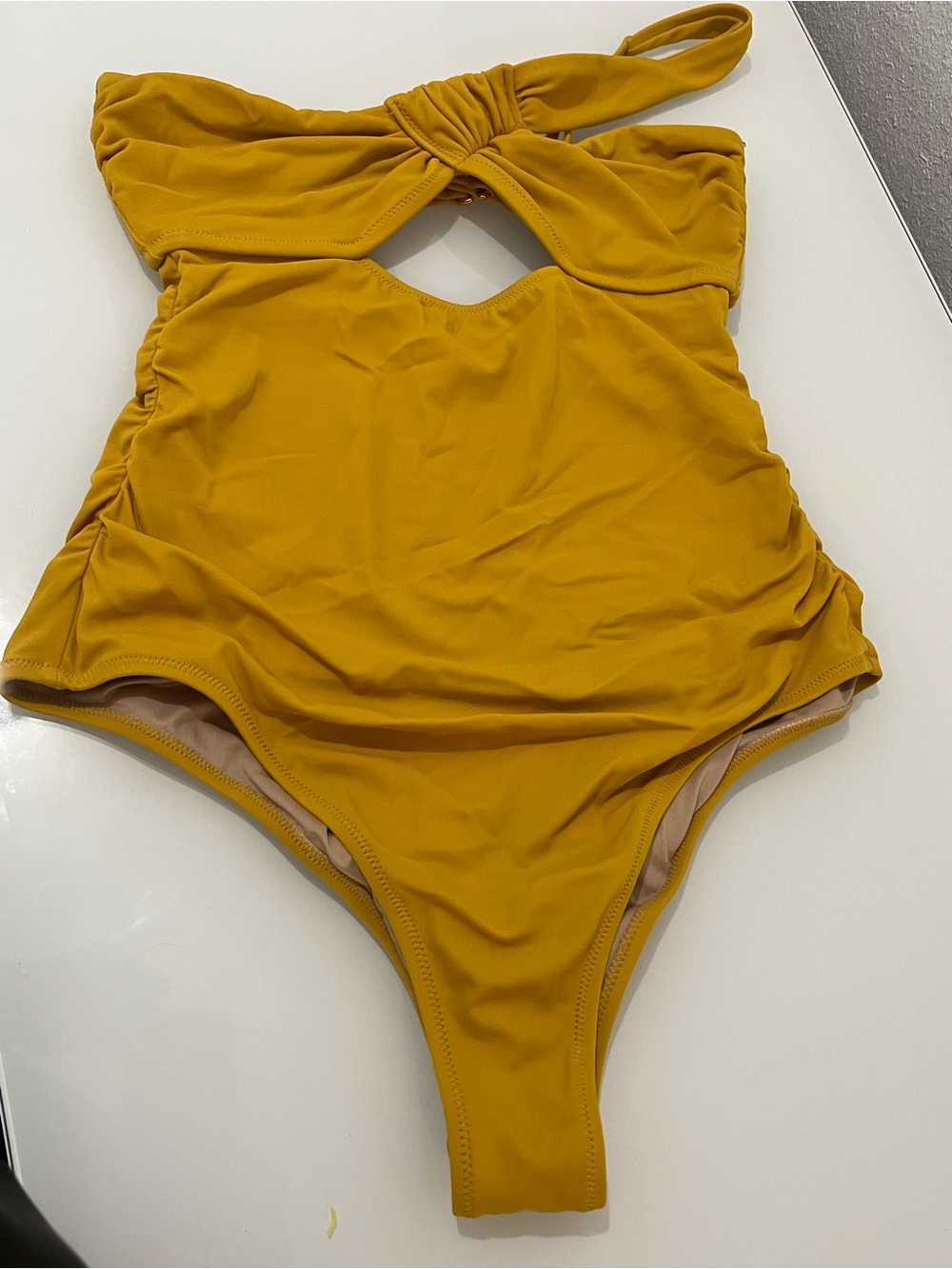 Shade & Shore Mustard Yellow Twist-Front One-Piece Swimsuit